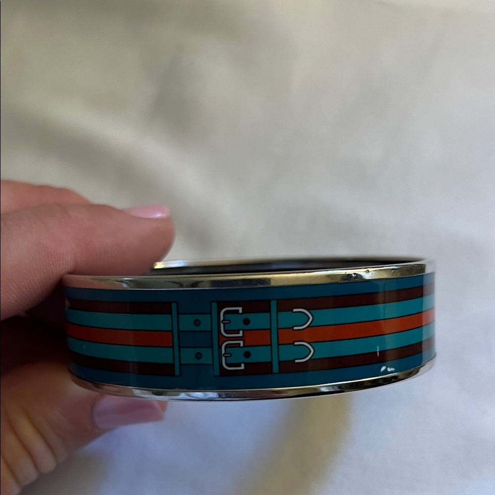 Auth. HERMES EGP Bracelet Bangle in black, green, red and silver